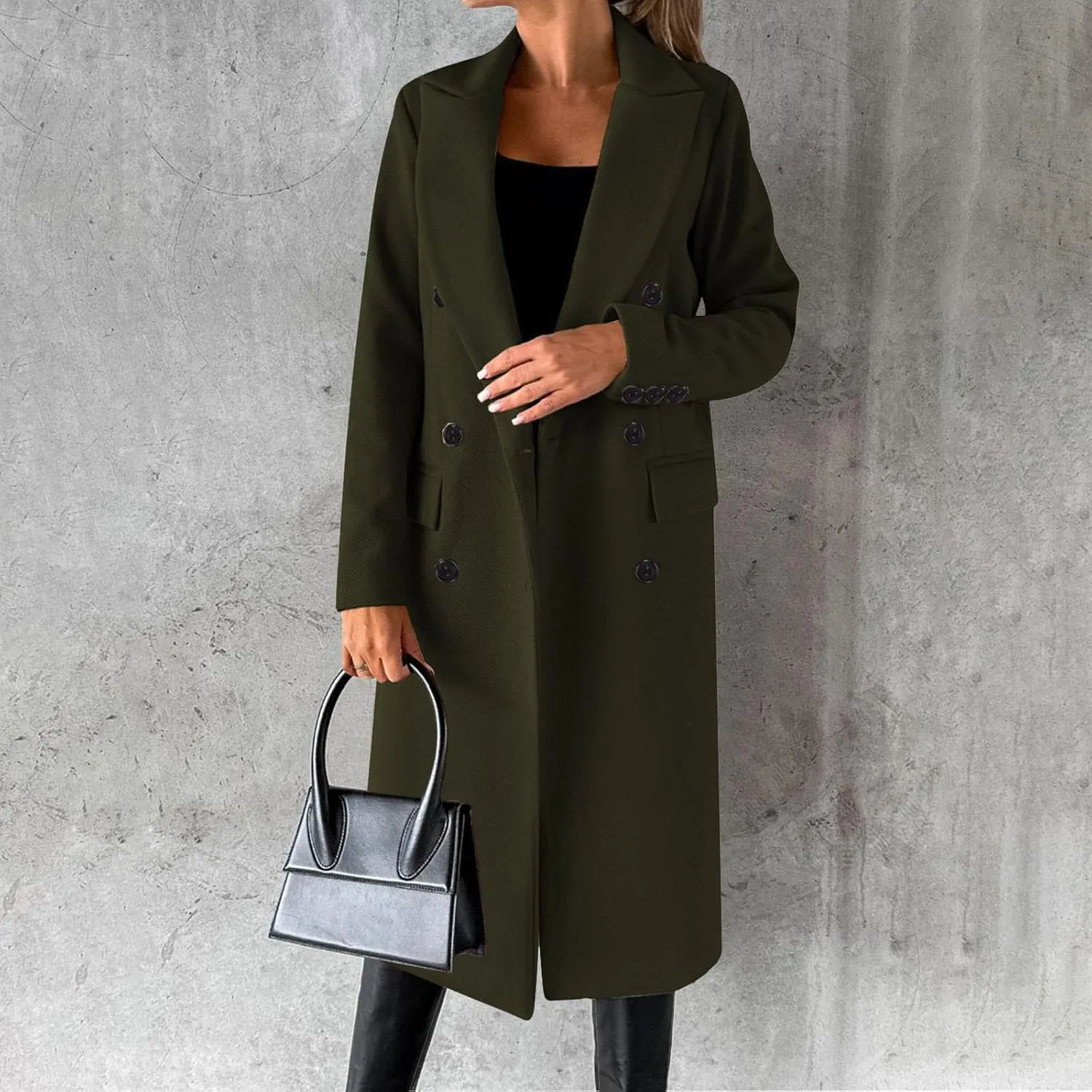 Trench Coat Women Winter Warm Wool Blend Camel Peacoat Elegant Notched Collar Double Breasted Over Coat Outwear