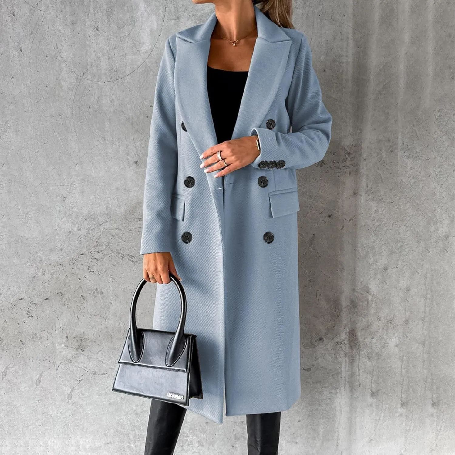 Trench Coat Women Winter Warm Wool Blend Camel Peacoat Elegant Notched Collar Double Breasted Over Coat Outwear