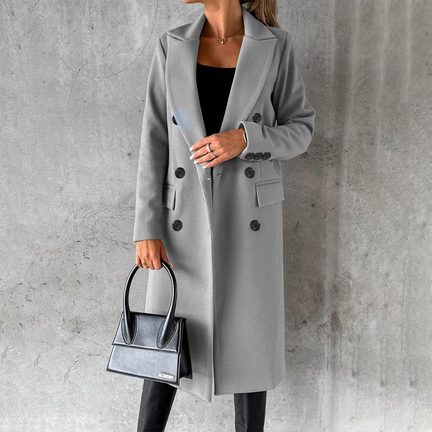 Trench Coat Women Winter Warm Wool Blend Camel Peacoat Elegant Notched Collar Double Breasted Over Coat Outwear