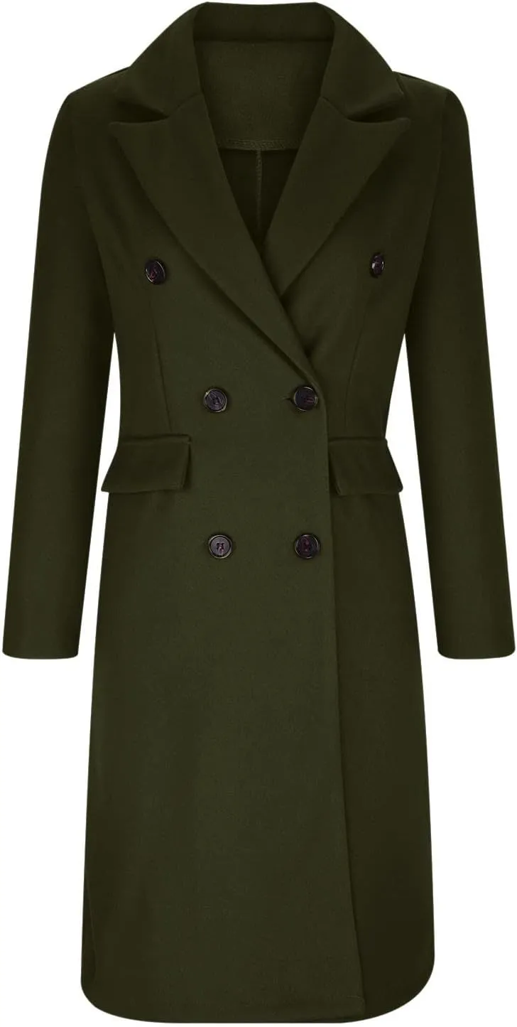 Trench Coat Women Winter Warm Wool Blend Camel Peacoat Elegant Notched Collar Double Breasted Over Coat Outwear