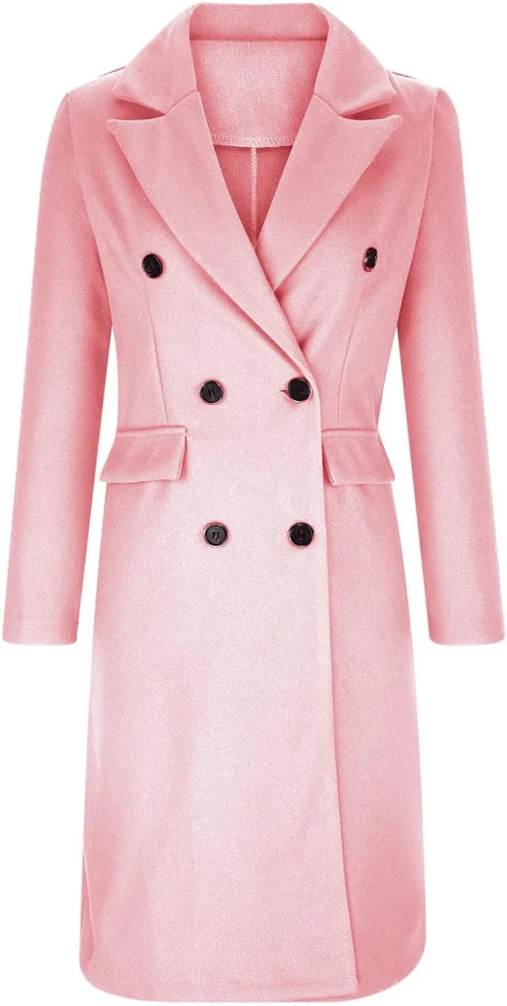 Trench Coat Women Winter Warm Wool Blend Camel Peacoat Elegant Notched Collar Double Breasted Over Coat Outwear