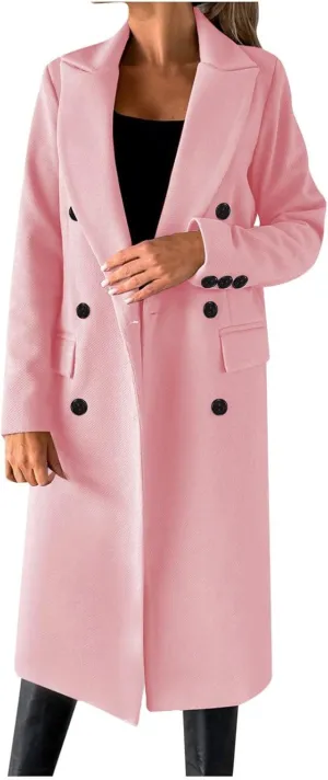 Trench Coat Women Winter Warm Wool Blend Camel Peacoat Elegant Notched Collar Double Breasted Over Coat Outwear