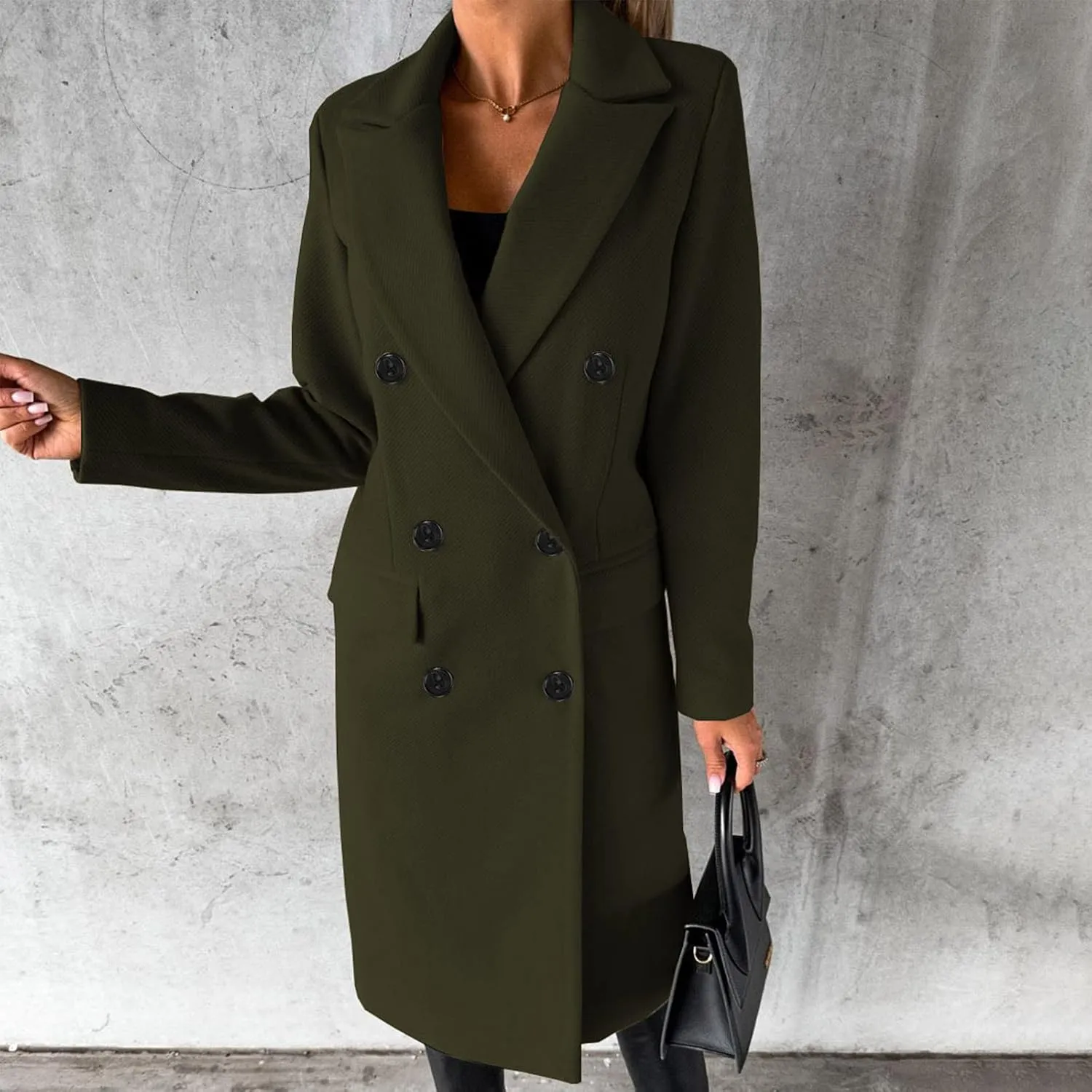Trench Coat Women Winter Warm Wool Blend Camel Peacoat Elegant Notched Collar Double Breasted Over Coat Outwear