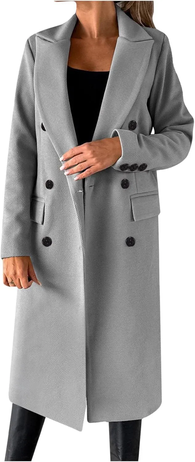 Trench Coat Women Winter Warm Wool Blend Camel Peacoat Elegant Notched Collar Double Breasted Over Coat Outwear
