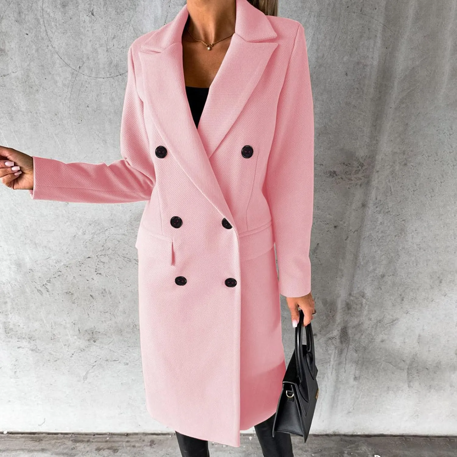 Trench Coat Women Winter Warm Wool Blend Camel Peacoat Elegant Notched Collar Double Breasted Over Coat Outwear