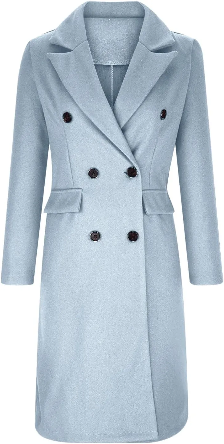 Trench Coat Women Winter Warm Wool Blend Camel Peacoat Elegant Notched Collar Double Breasted Over Coat Outwear