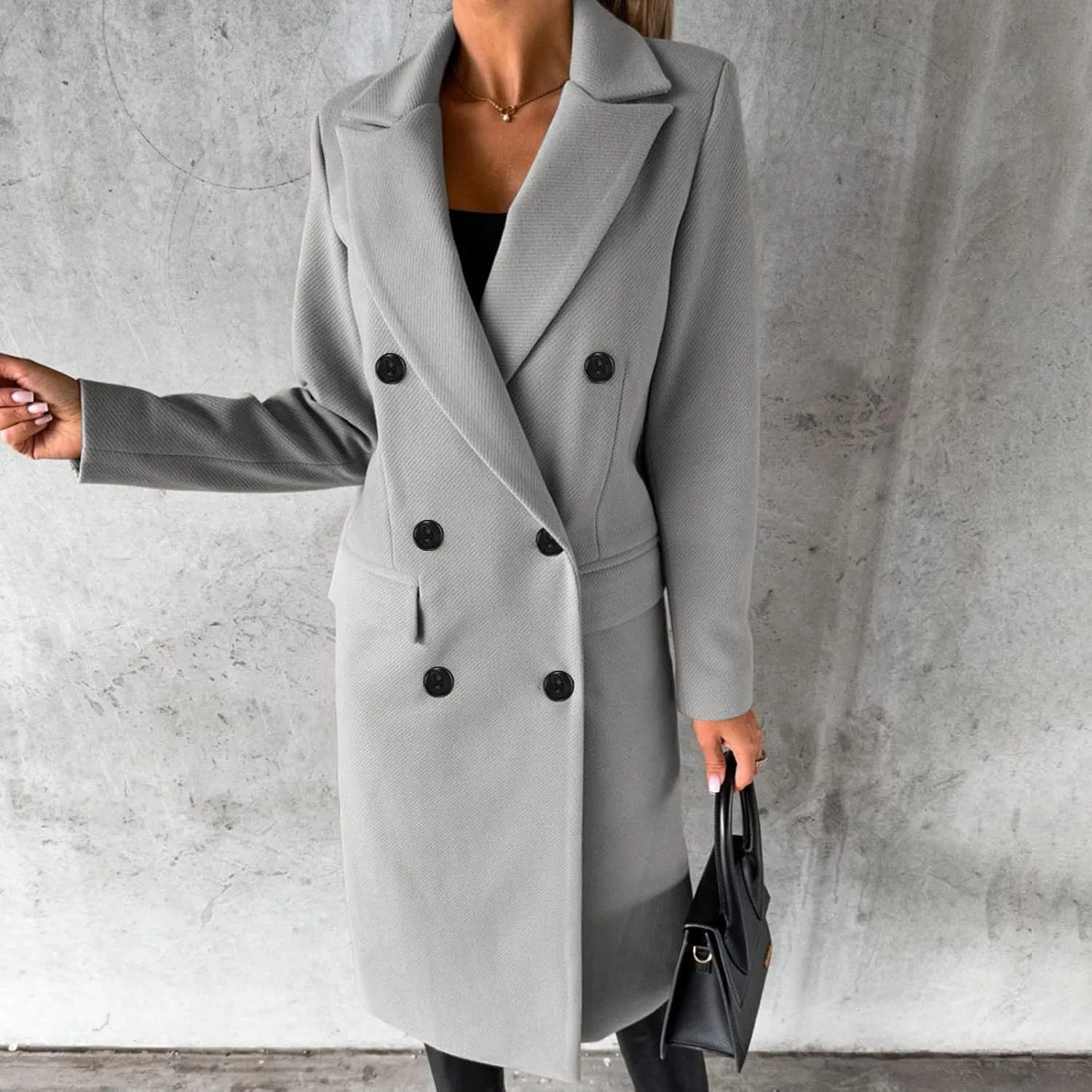 Trench Coat Women Winter Warm Wool Blend Camel Peacoat Elegant Notched Collar Double Breasted Over Coat Outwear
