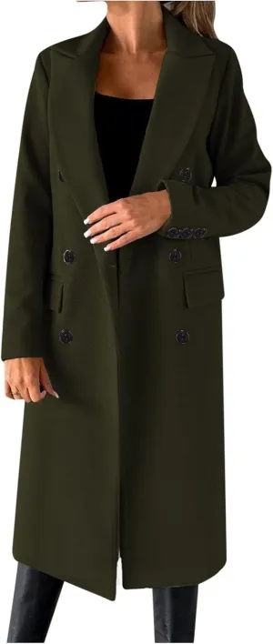 Trench Coat Women Winter Warm Wool Blend Camel Peacoat Elegant Notched Collar Double Breasted Over Coat Outwear