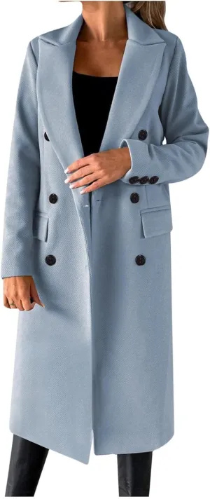 Trench Coat Women Winter Warm Wool Blend Camel Peacoat Elegant Notched Collar Double Breasted Over Coat Outwear