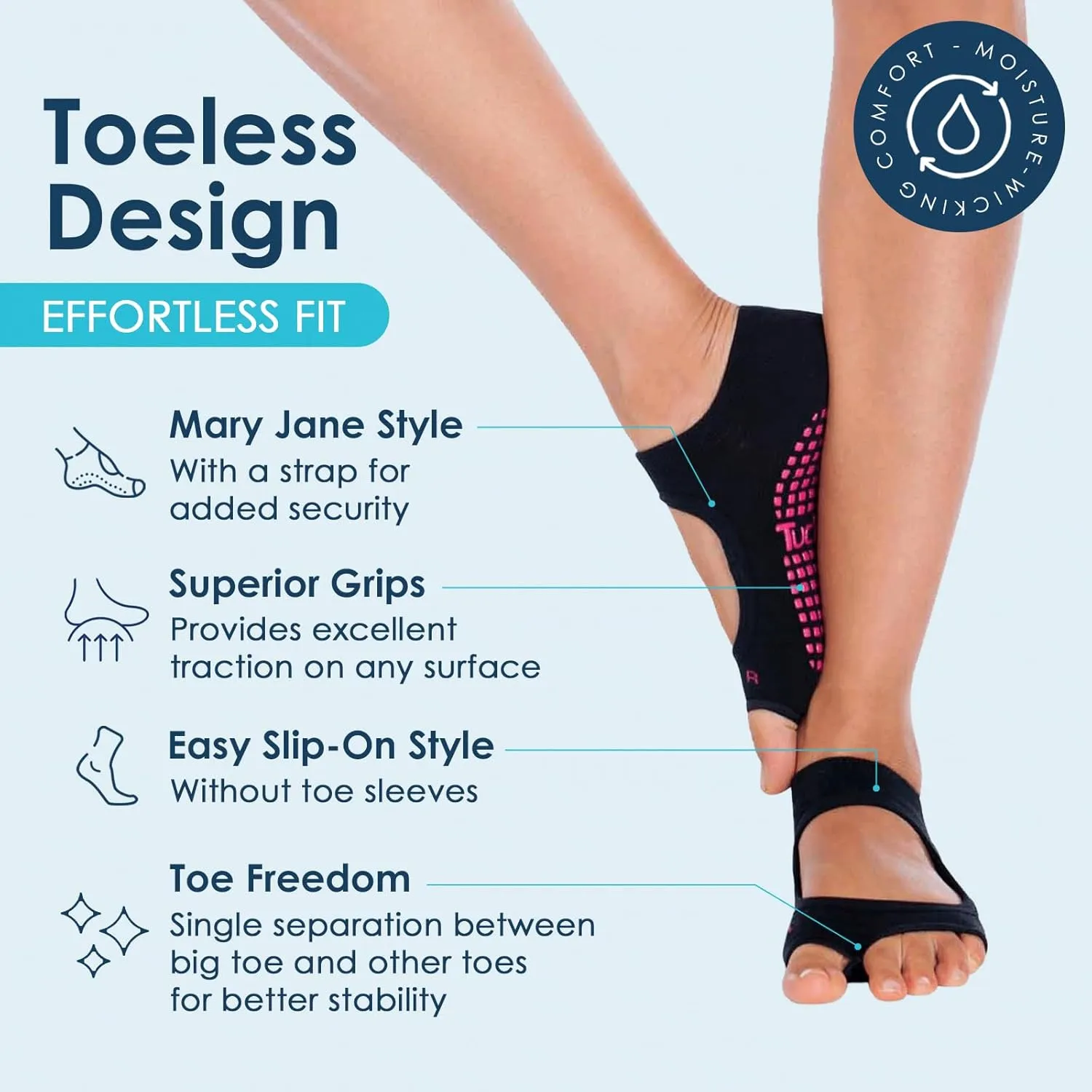 Tucketts Toeless Pilates Socks with Grips for Women, Non-Slip Yoga & Barre Socks for Stability & Barefoot Workouts, Size 5-13
