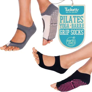 Tucketts Toeless Pilates Socks with Grips for Women, Non-Slip Yoga & Barre Socks for Stability & Barefoot Workouts, Size 5-13