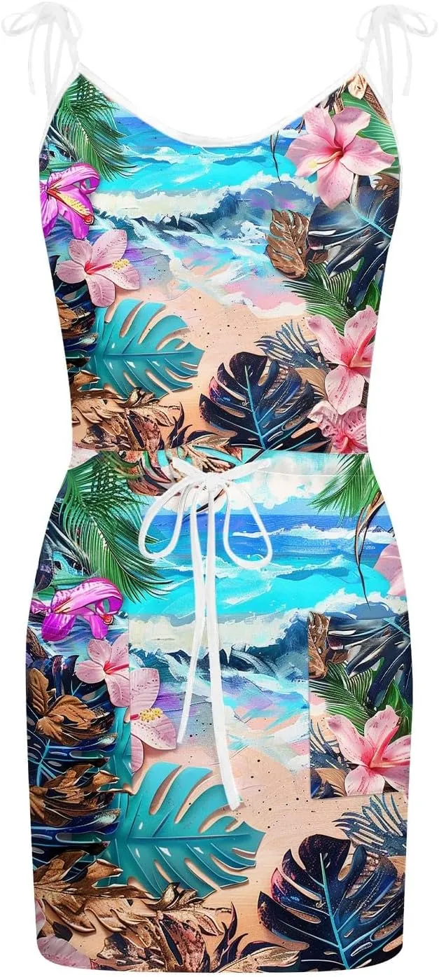 TWGONE Summer Dresses for Women 2024 Sleeveless Sexy Beach V-Neck Fringe Printed Strapless Sun Dress