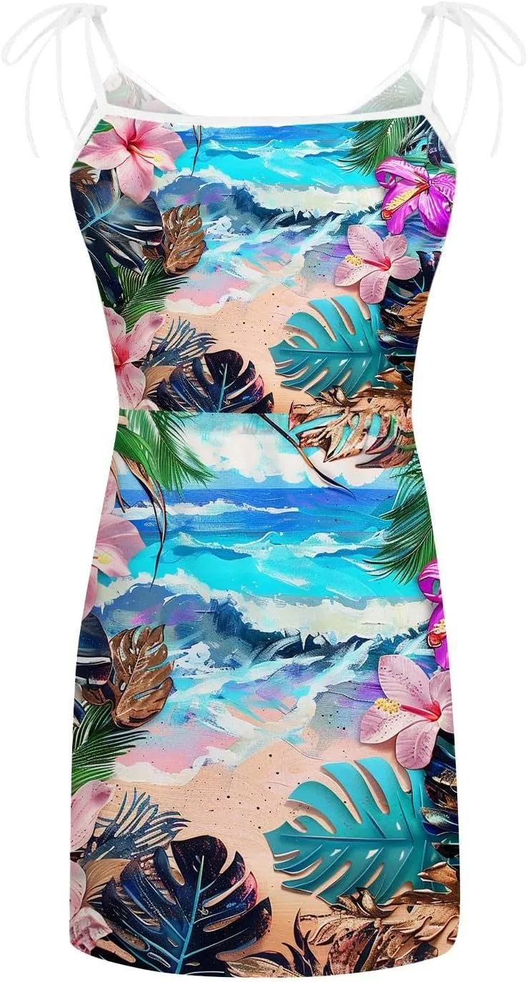 TWGONE Summer Dresses for Women 2024 Sleeveless Sexy Beach V-Neck Fringe Printed Strapless Sun Dress