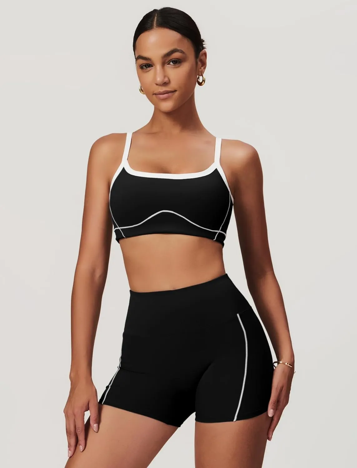 Two Piece Women Workout Sets Color Block Sports Bra and Scrunch Butt Lifting Shorts Gym Yoga Active Wear Outfits