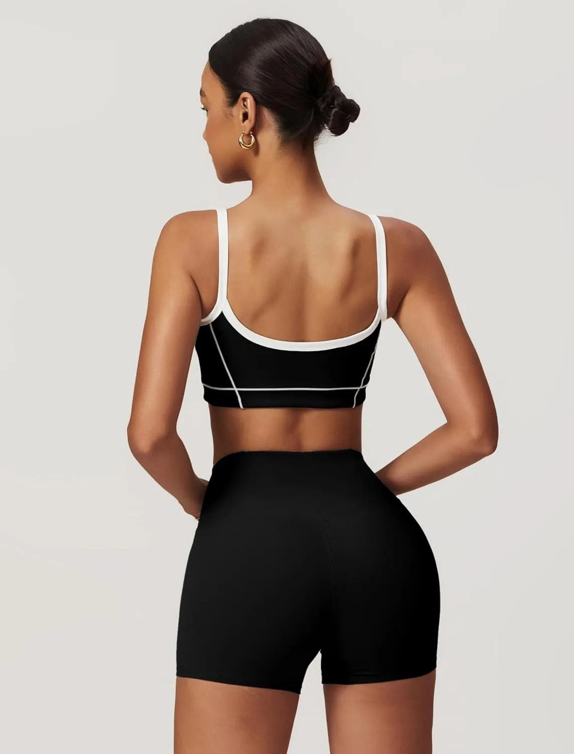 Two Piece Women Workout Sets Color Block Sports Bra and Scrunch Butt Lifting Shorts Gym Yoga Active Wear Outfits