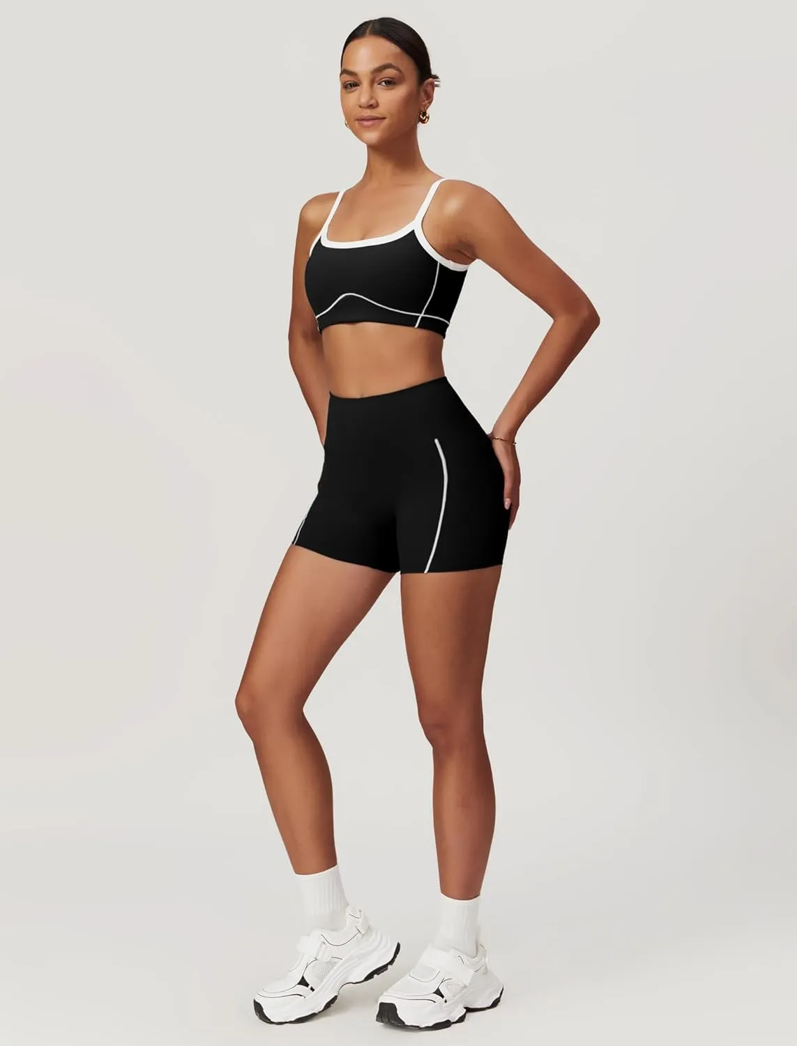Two Piece Women Workout Sets Color Block Sports Bra and Scrunch Butt Lifting Shorts Gym Yoga Active Wear Outfits