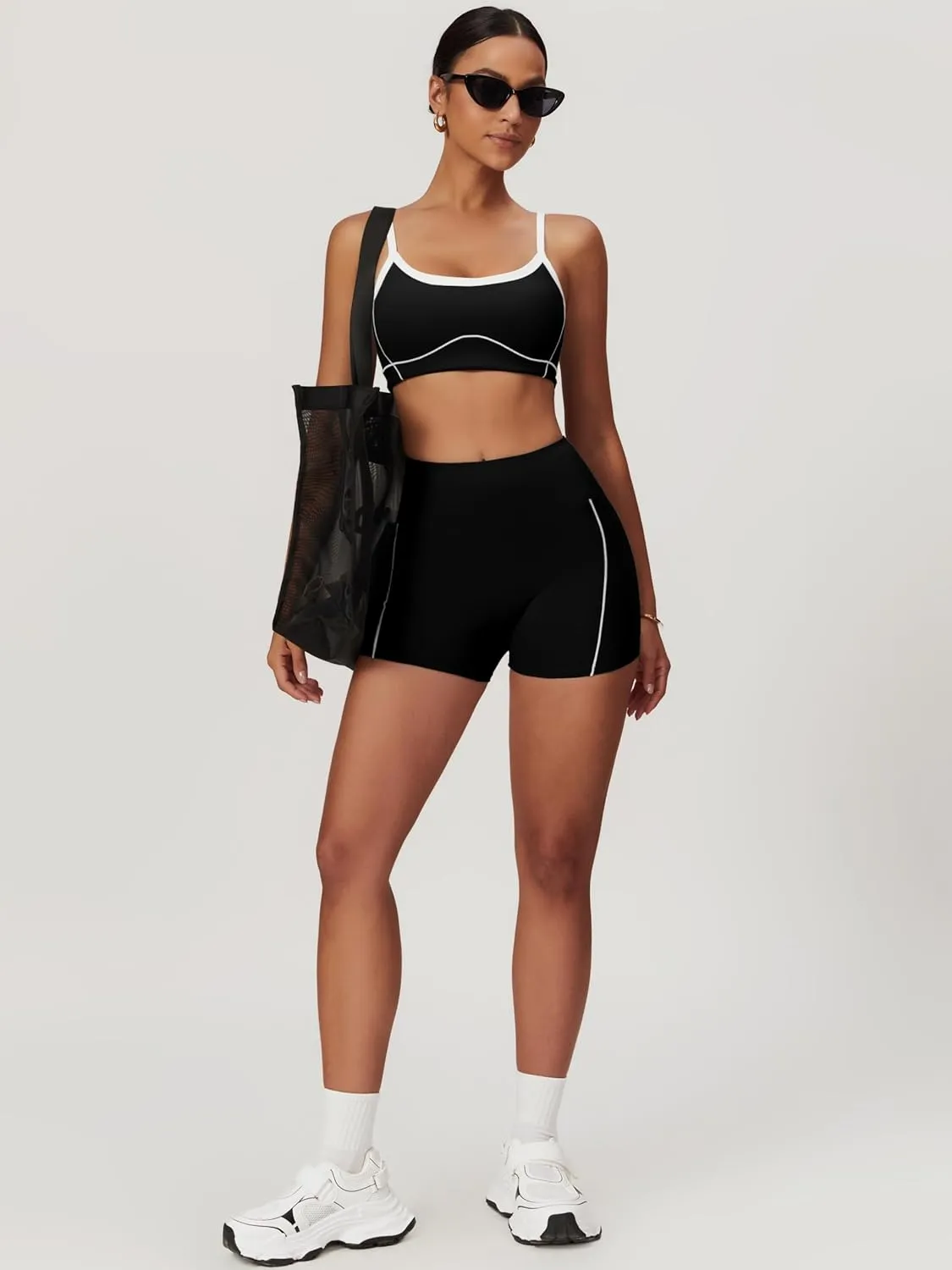 Two Piece Women Workout Sets Color Block Sports Bra and Scrunch Butt Lifting Shorts Gym Yoga Active Wear Outfits