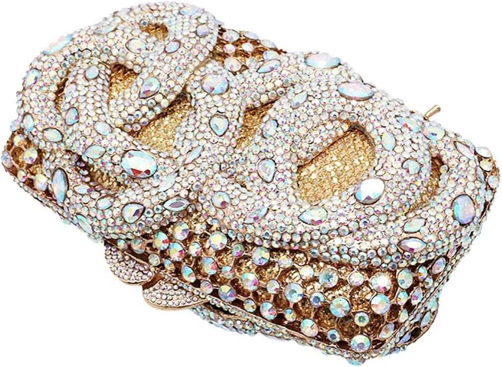 UMREN Sparkly Snake Rhinestones Clutch Women Evening Bag Luxury Crystal Clutch Purse Glitter Handbag for Wedding Party Prom