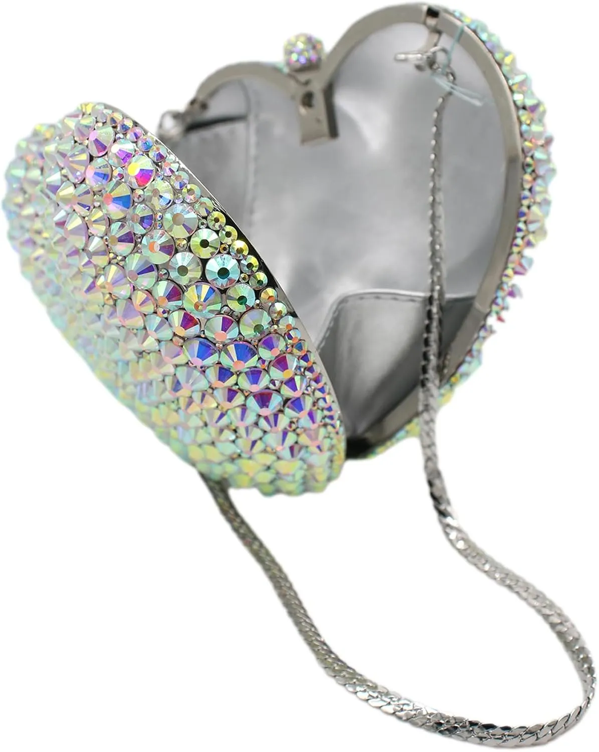 UMREN Women Cute Heart Shape Rhinestones Clutch Purse Glitter Mini Love Handbag Sparkly Evening bag Clain Shoulder Bag
