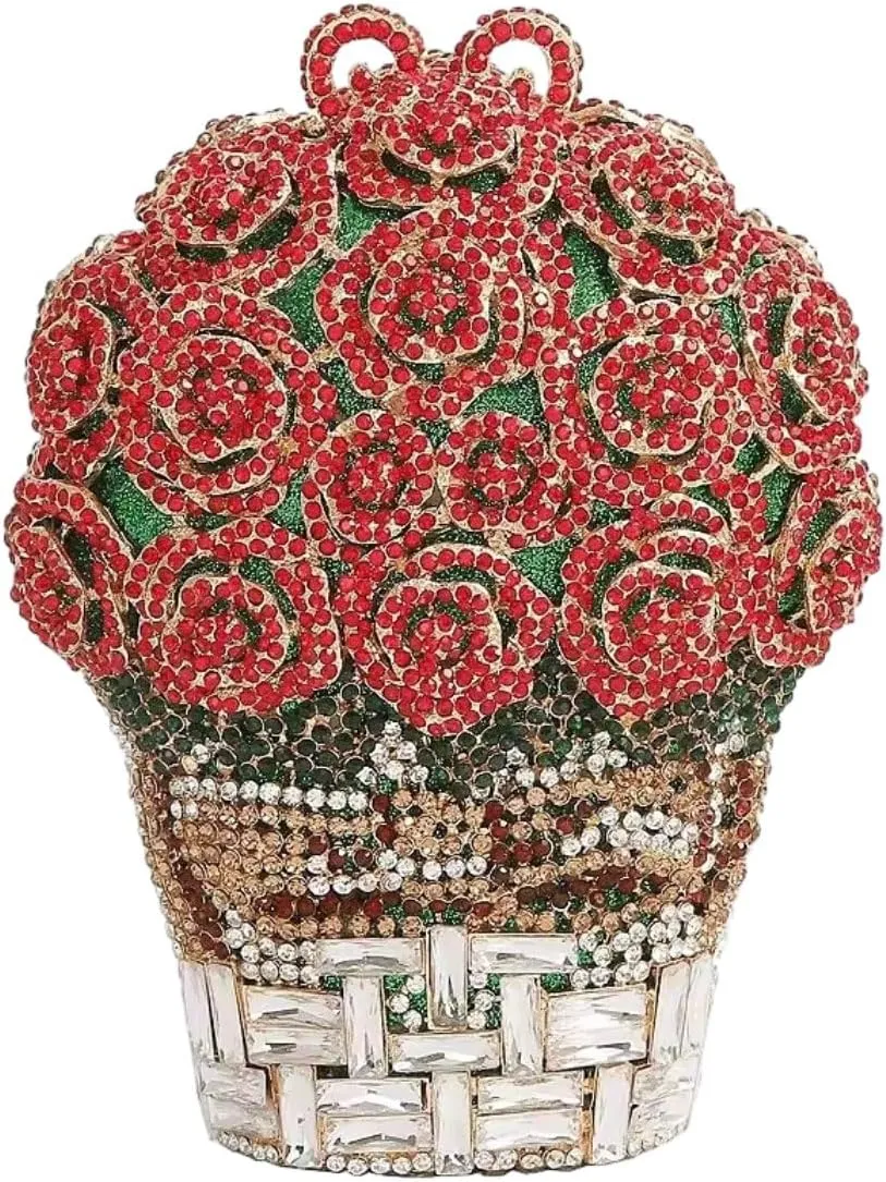 UMREN Women Vintage Flower Rhinestone Clutch Crystal Evening Bag Purse Wedding Cocktail Bag