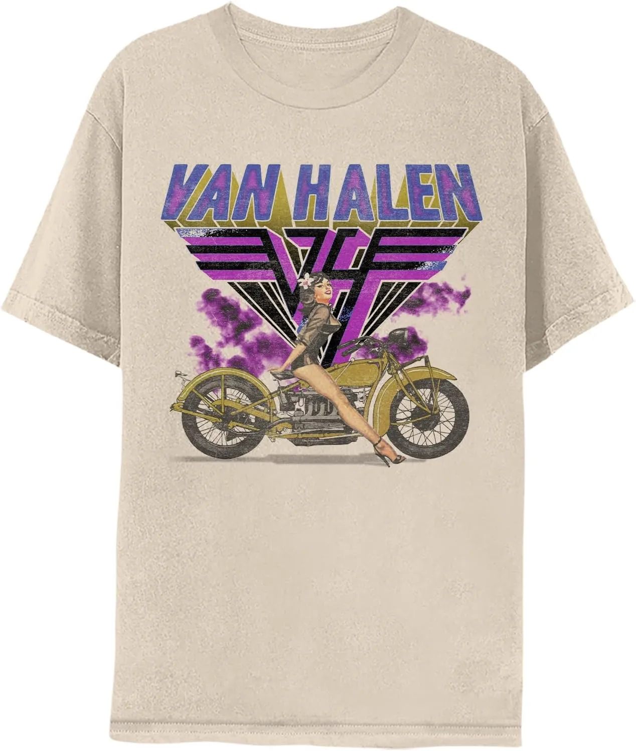 Van Halen Motorcycle Girl Adult Short Sleeve T Shirt American Rock 80s Music Vintage Style Graphic Tees