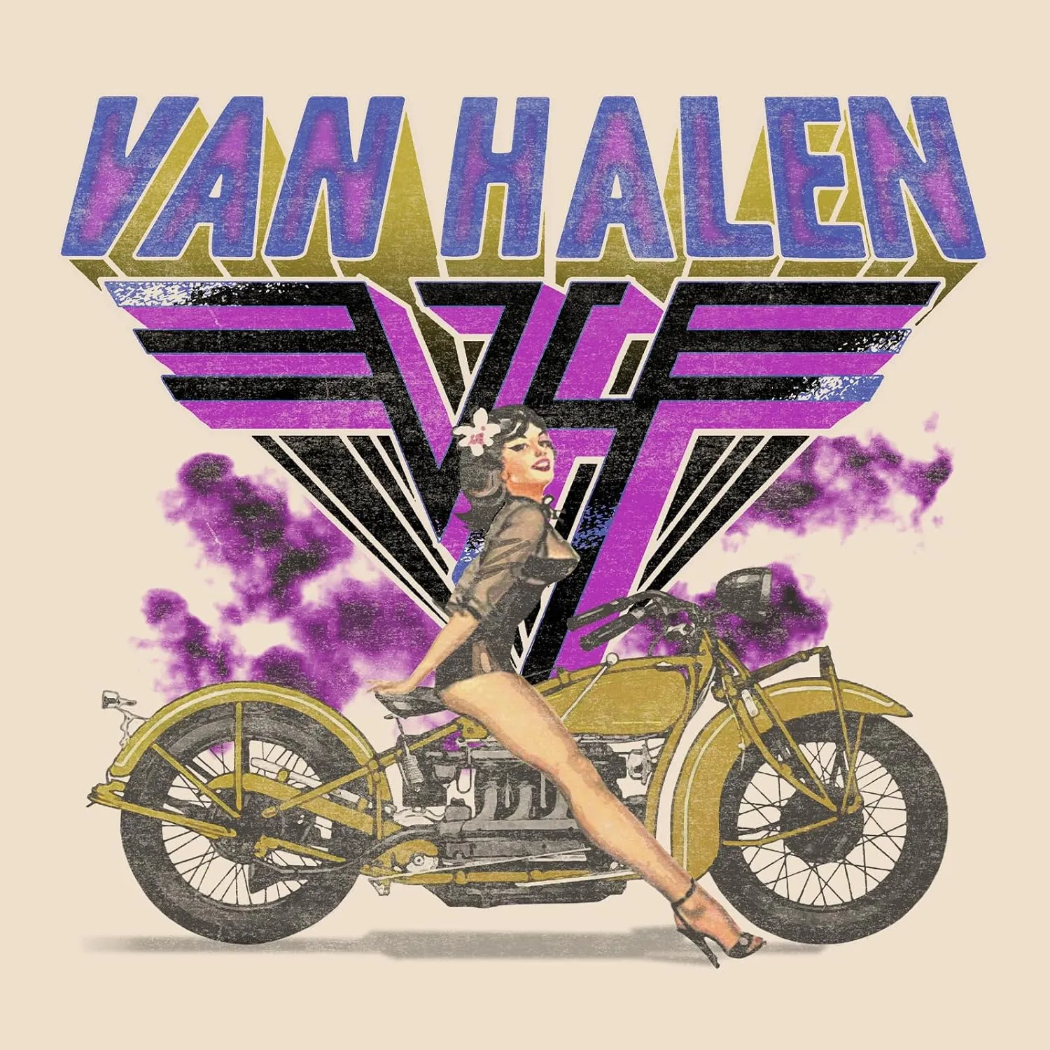 Van Halen Motorcycle Girl Adult Short Sleeve T Shirt American Rock 80s Music Vintage Style Graphic Tees