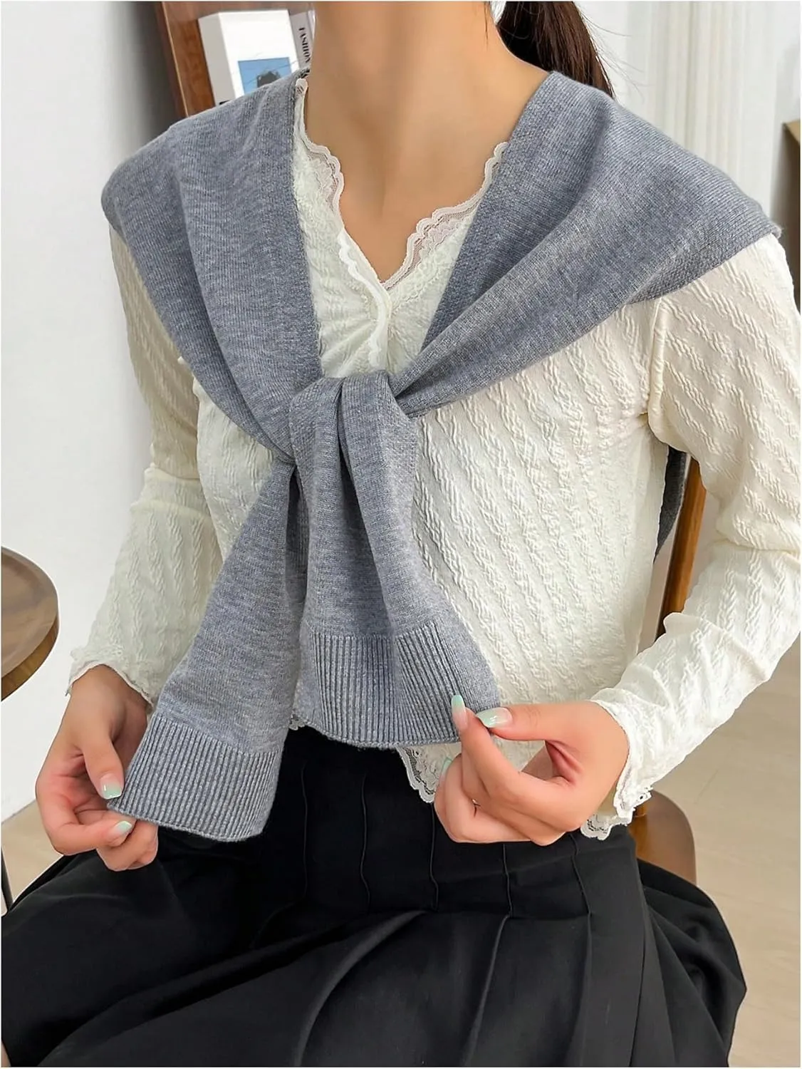 Verdusa Women's Casual Shawl Wraps Striped Knitted Knotted Shawls Scarf Cape