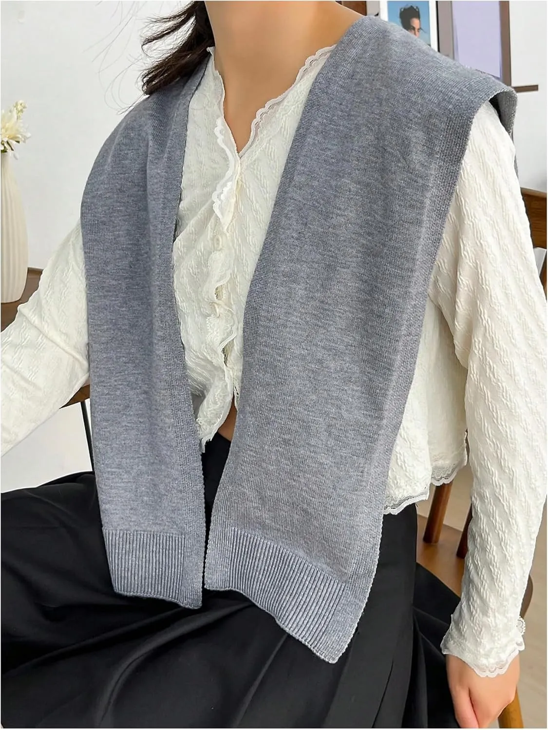 Verdusa Women's Casual Shawl Wraps Striped Knitted Knotted Shawls Scarf Cape