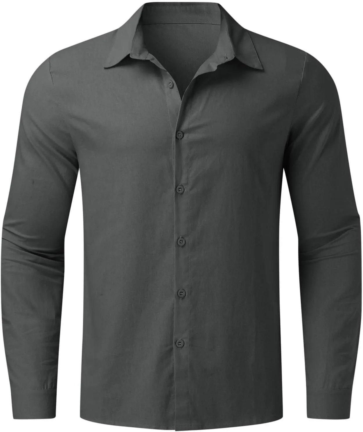 Vickyleb Button Down Linen Dress Shirts for Men Casual Long Sleeve Solid Color Regular Fit Cotton Beach Summer Shirts