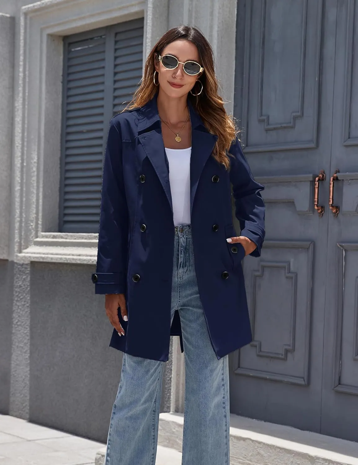 wantdo Women's Waterproof Trench Coat Classic Lapel Outerwear Coat with Belt