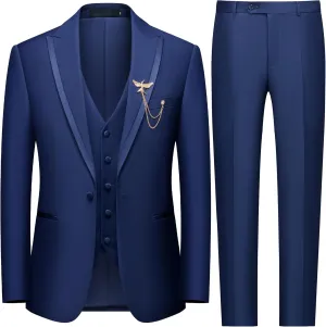 WEEN CHARM Men's 3 Piece Suit One Button Blazer Jacket Vest Pants Set Slim Fit Formal Wedding Business Suit Tuxedo Suit