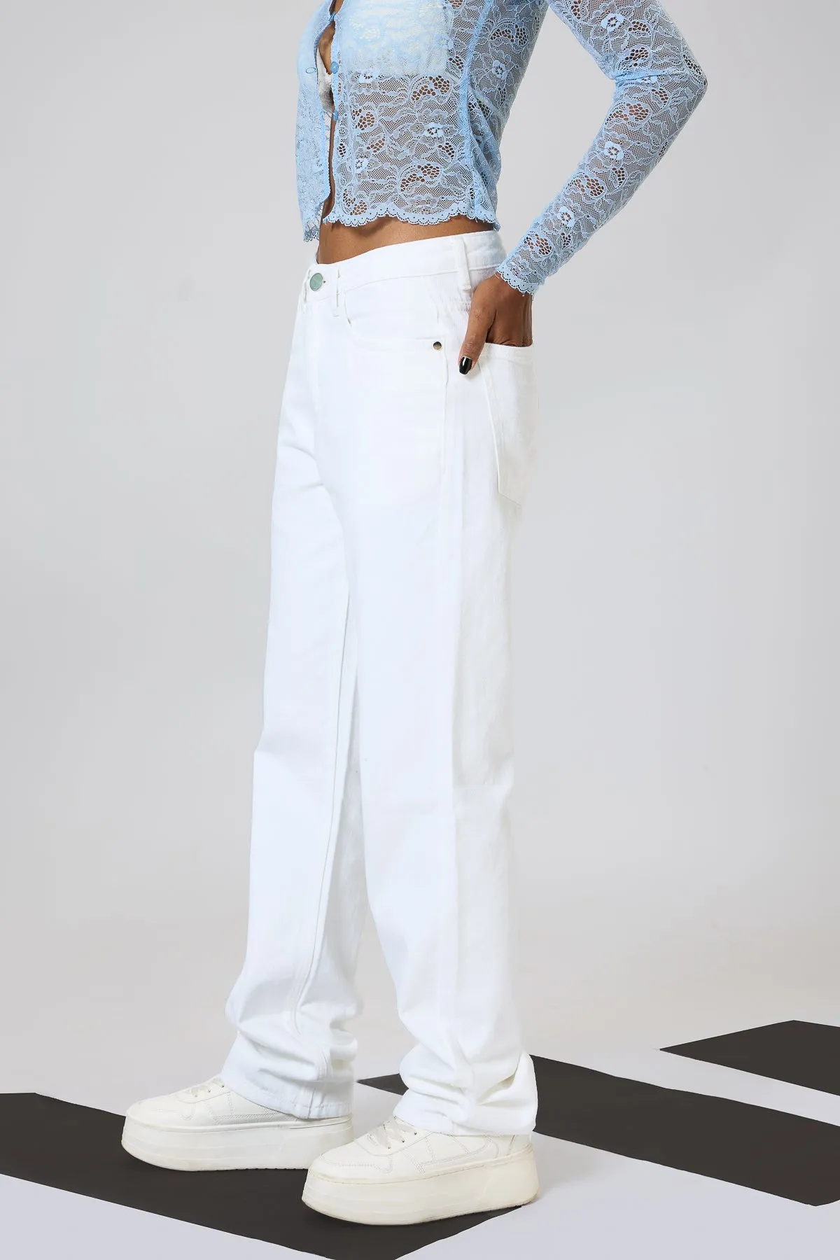 White Straight Tapered Jeans