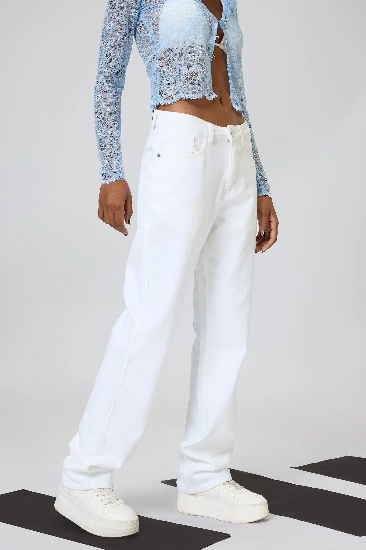 White Straight Tapered Jeans