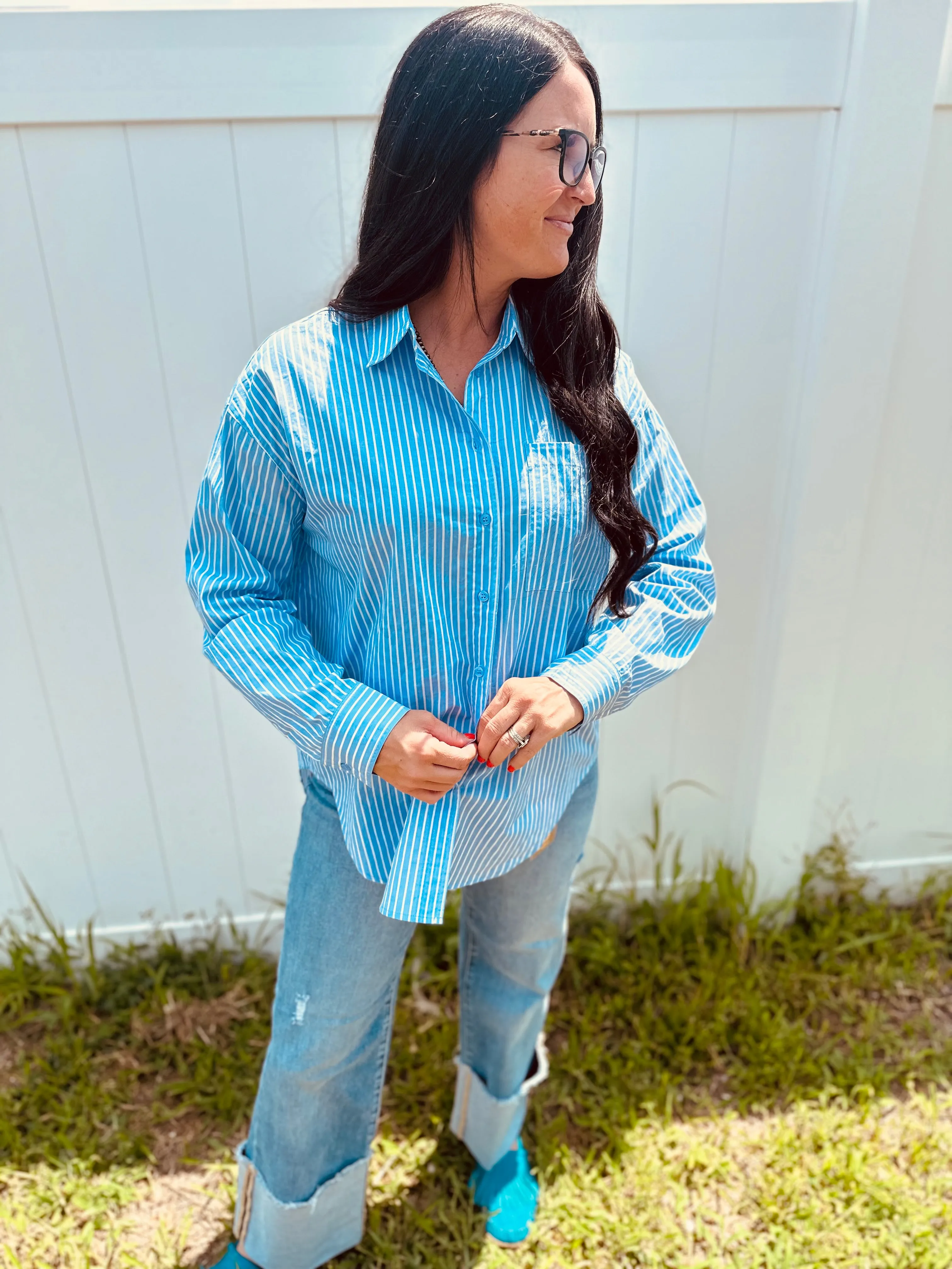 Whitney Blue Pin Striped Blouse