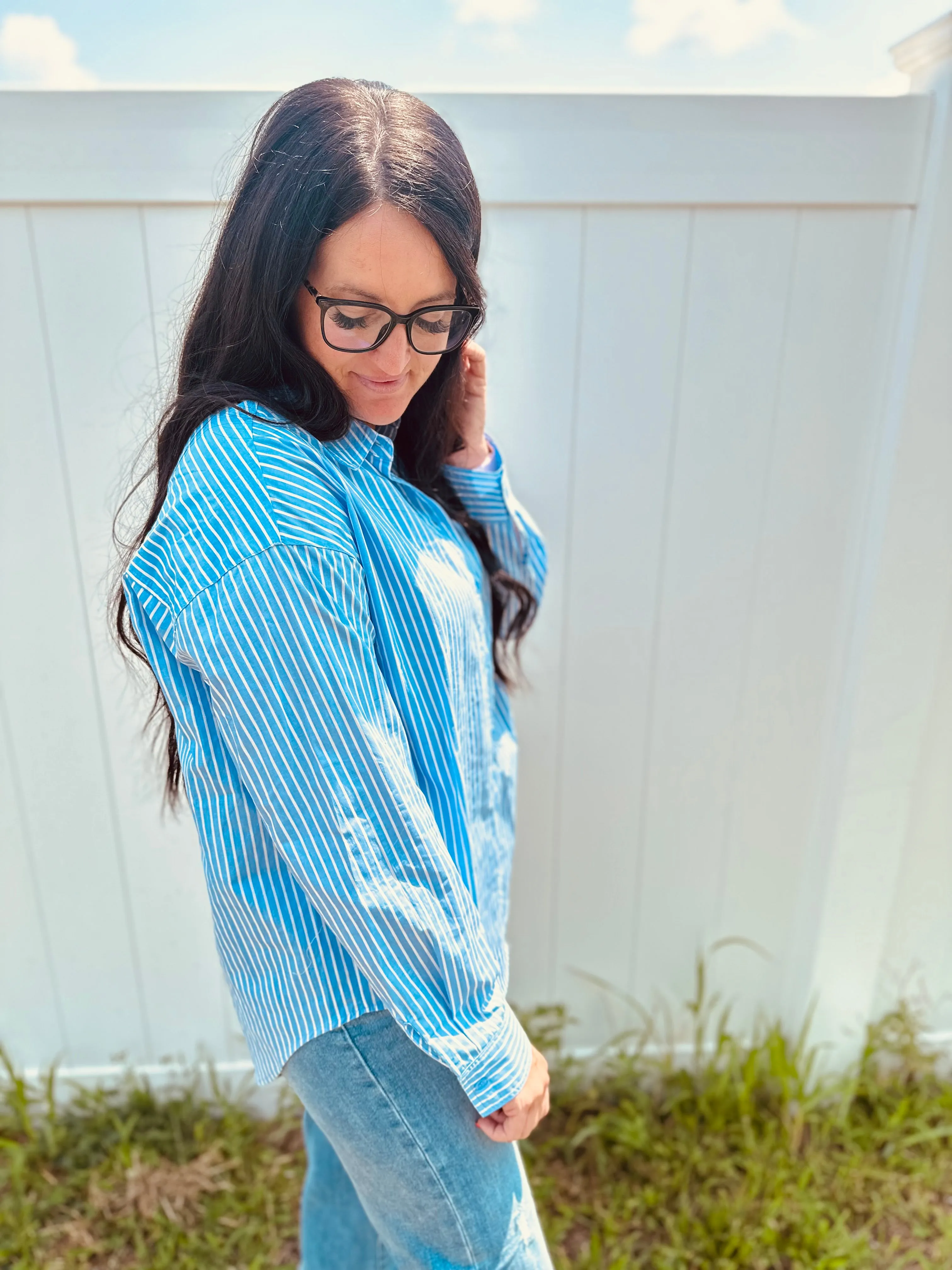 Whitney Blue Pin Striped Blouse
