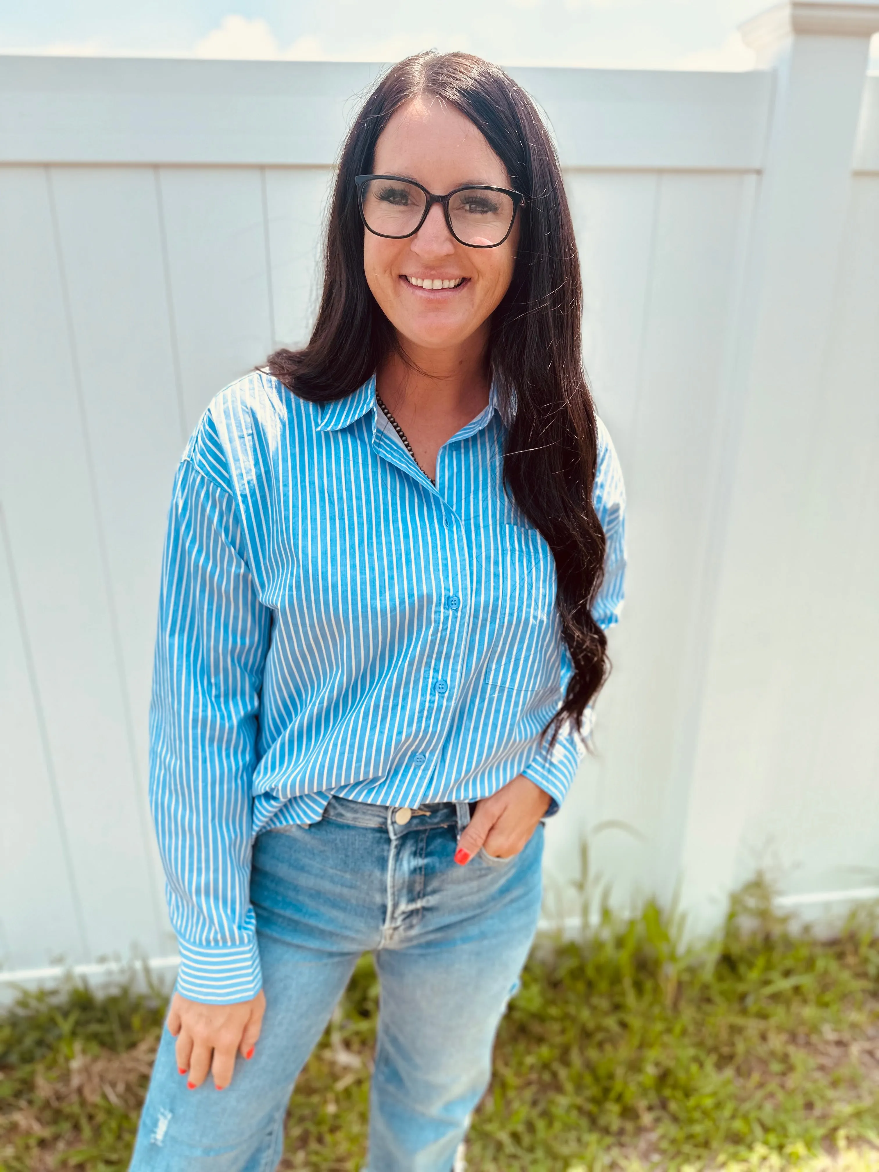 Whitney Blue Pin Striped Blouse