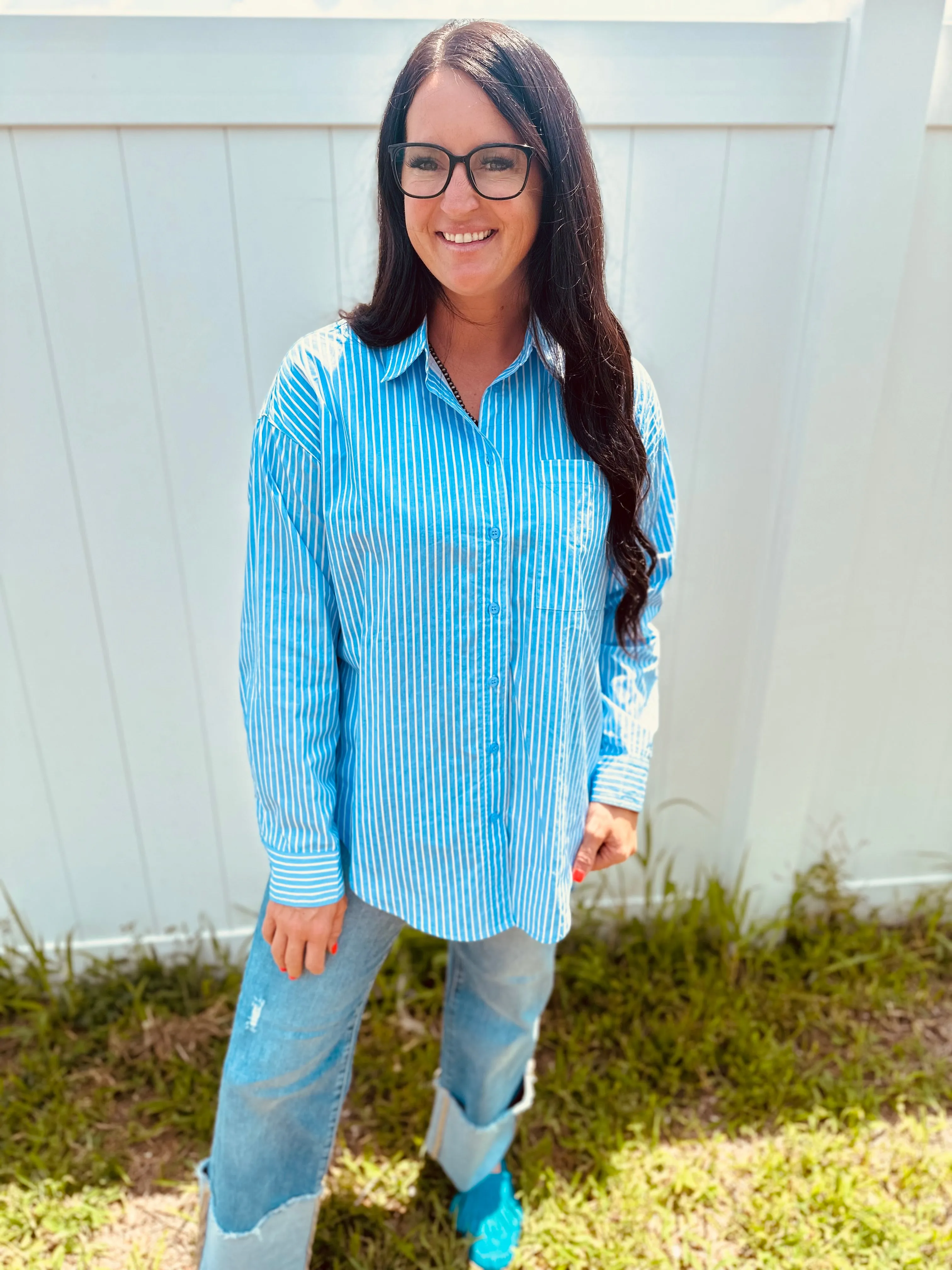 Whitney Blue Pin Striped Blouse