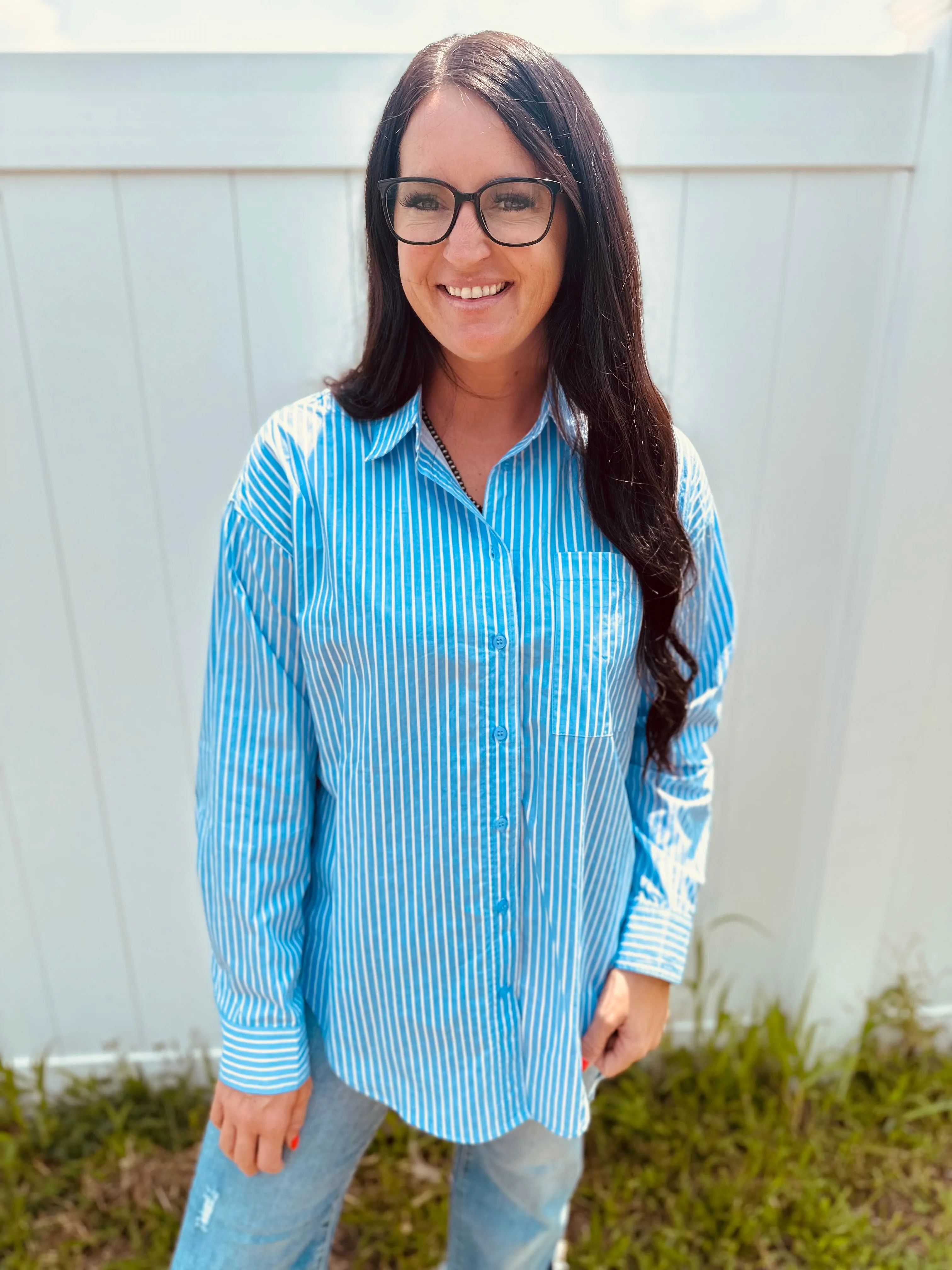 Whitney Blue Pin Striped Blouse