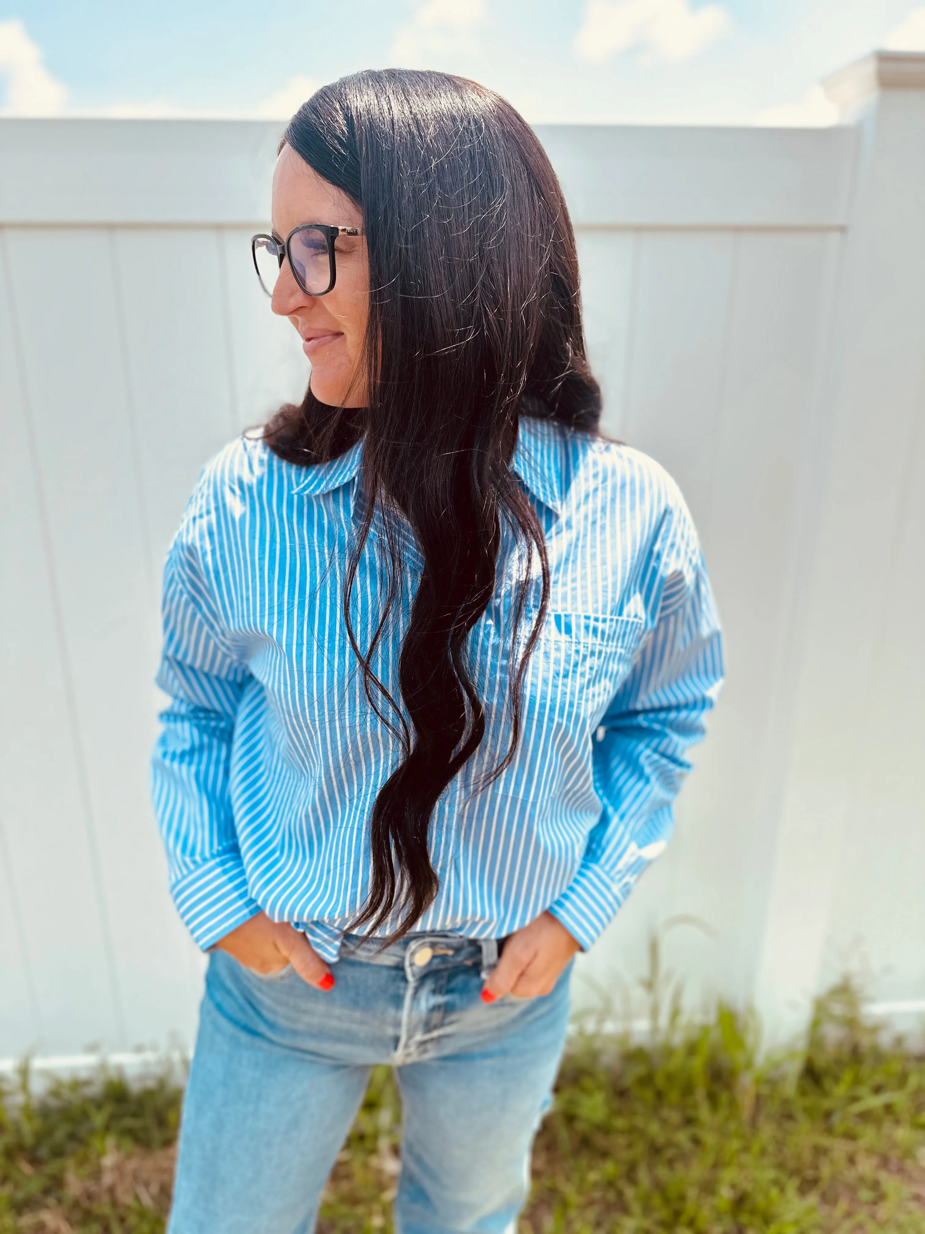 Whitney Blue Pin Striped Blouse