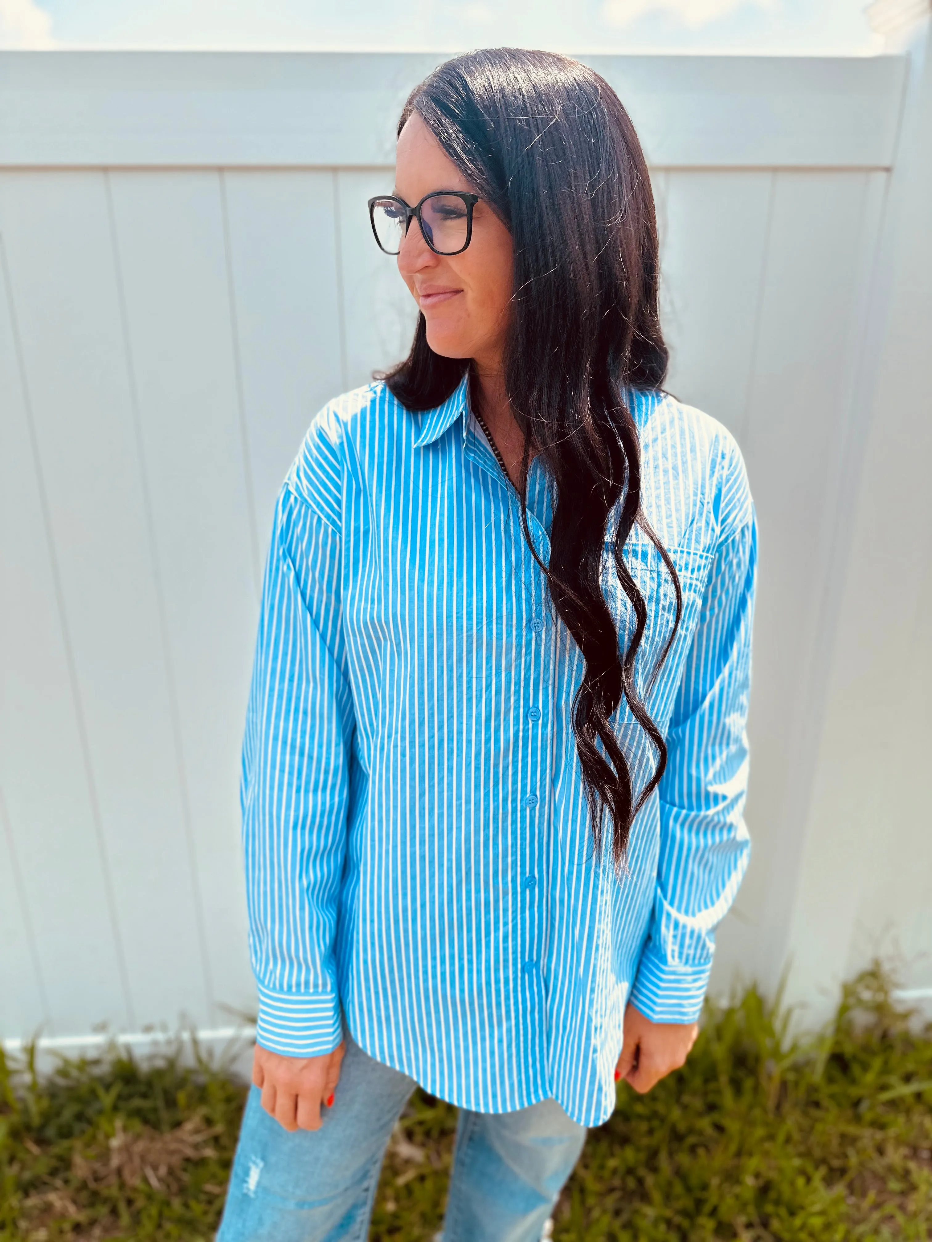 Whitney Blue Pin Striped Blouse