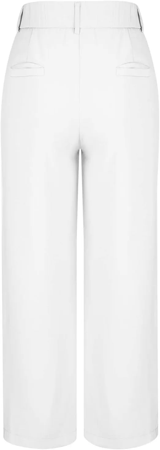 Wide Leg Dressy Pants for Women Elastic High Waist Smocked Palazzo Pants Flowy Culottes Office Work Elegant Trousers