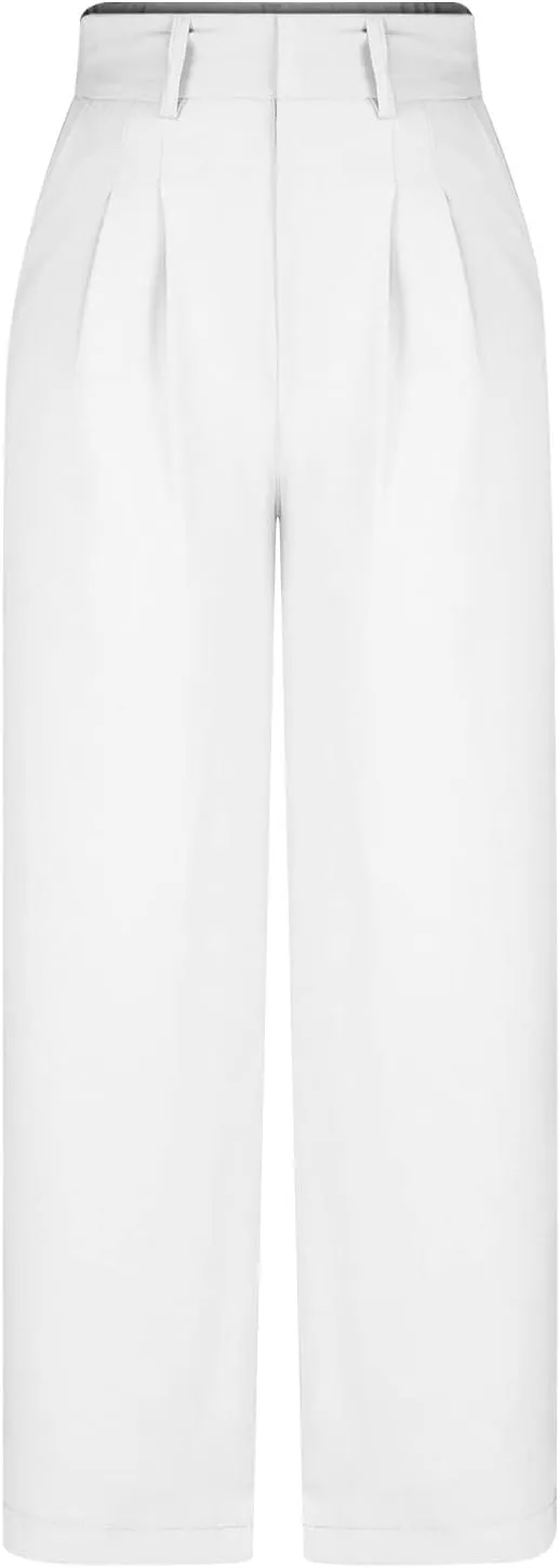 Wide Leg Dressy Pants for Women Elastic High Waist Smocked Palazzo Pants Flowy Culottes Office Work Elegant Trousers