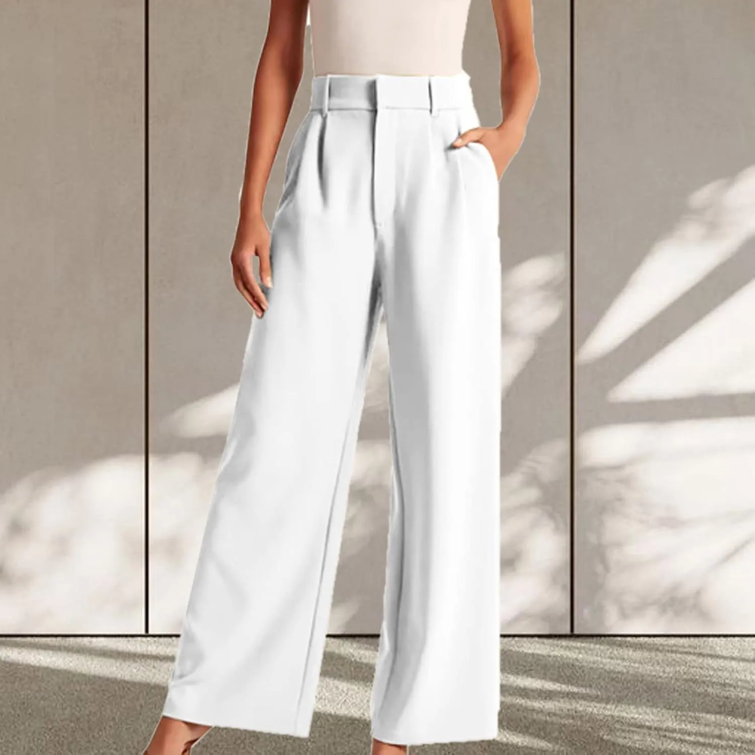 Wide Leg Dressy Pants for Women Elastic High Waist Smocked Palazzo Pants Flowy Culottes Office Work Elegant Trousers