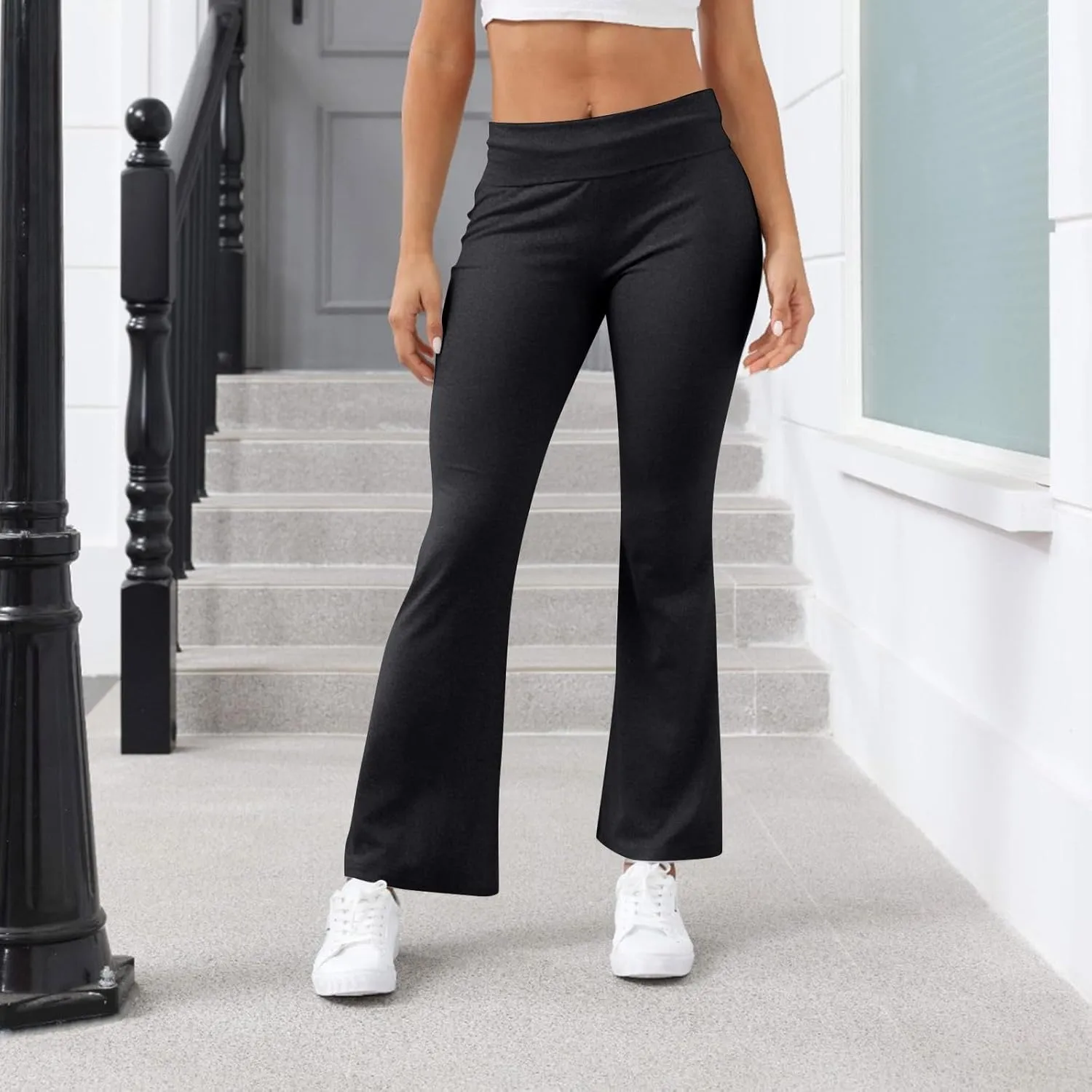 Wide Leg Pants Woman, High Waisted Summer Yoga Pants Flare Elastic Waist Stretchy Tummy Control Trousers