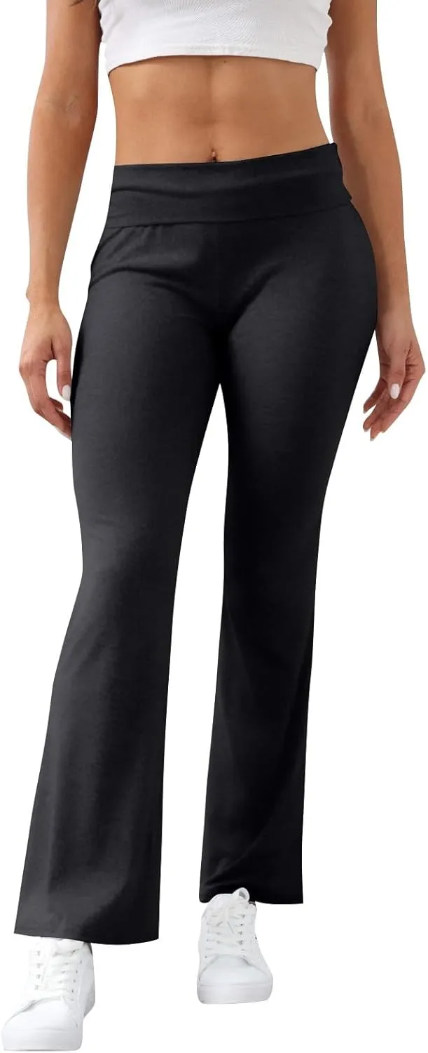 Wide Leg Pants Woman, High Waisted Summer Yoga Pants Flare Elastic Waist Stretchy Tummy Control Trousers