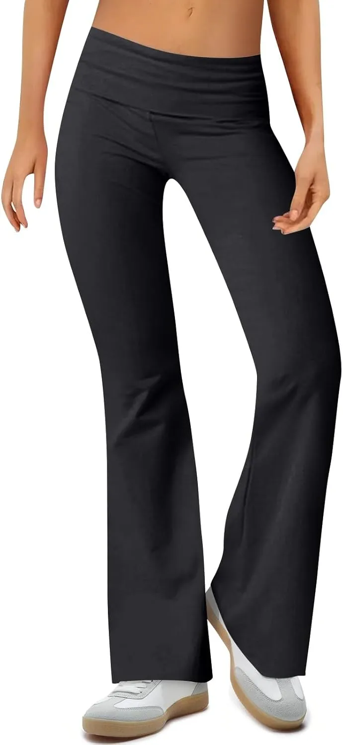 Wide Leg Pants Woman, High Waisted Summer Yoga Pants Flare Elastic Waist Stretchy Tummy Control Trousers
