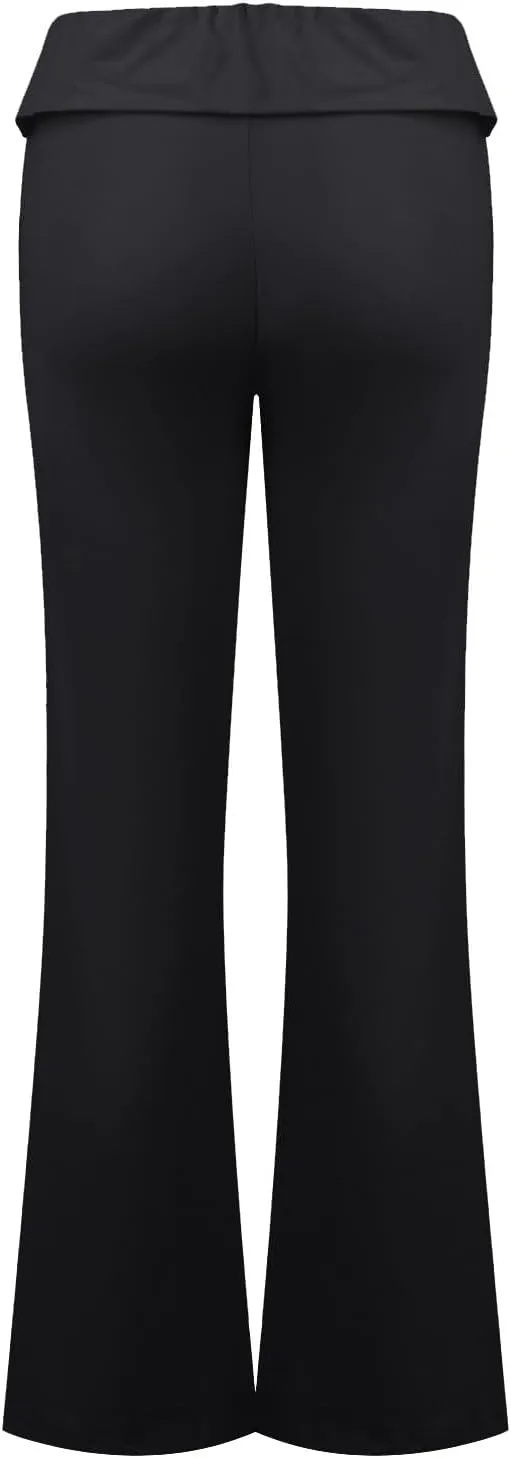 Wide Leg Pants Woman, High Waisted Summer Yoga Pants Flare Elastic Waist Stretchy Tummy Control Trousers