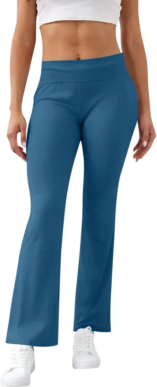 Wide Leg Yoga Pants for Women, Flare Summer Plus Size Pants High Waisted Tummy Control Trousers Stretchy Leggings