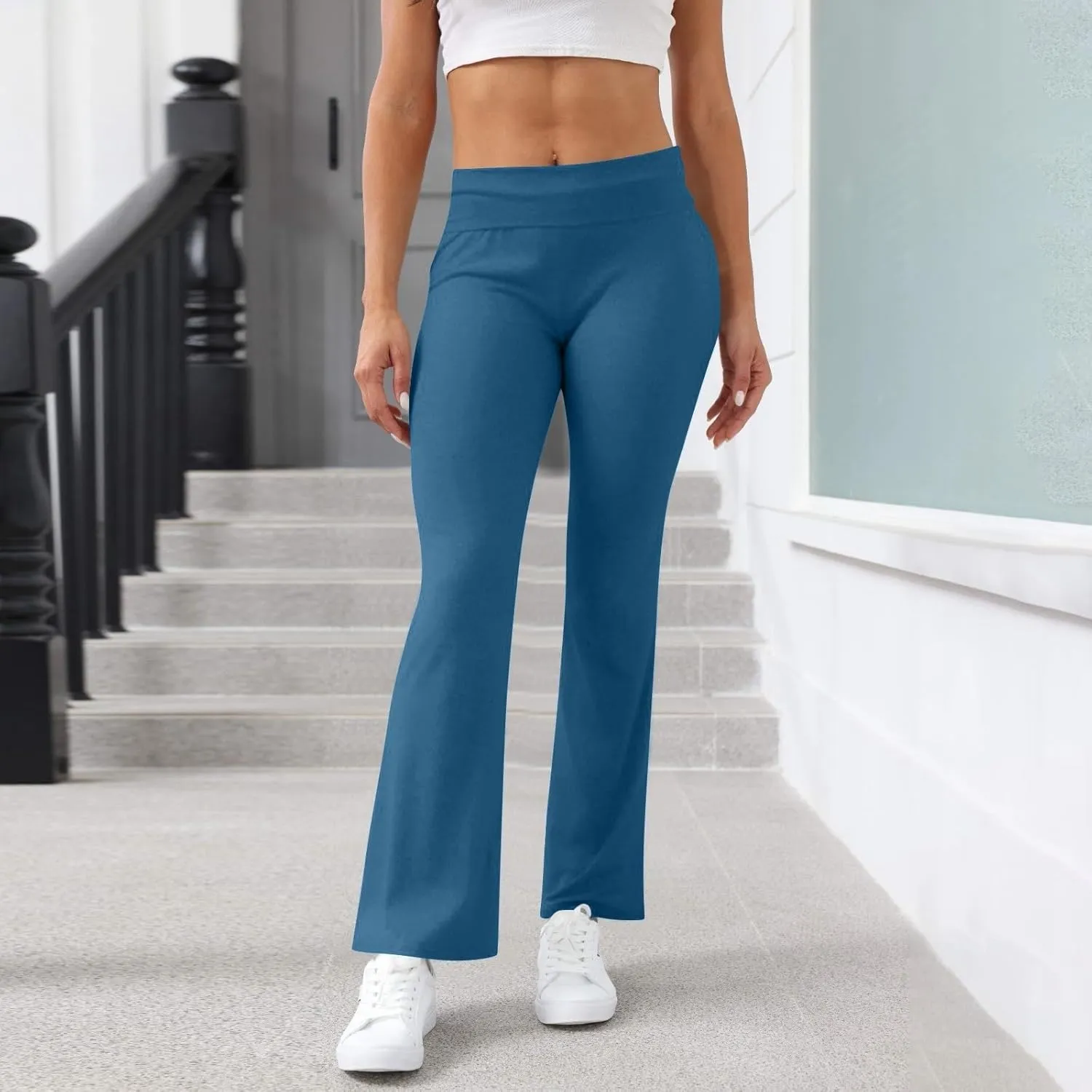 Wide Leg Yoga Pants for Women, Flare Summer Plus Size Pants High Waisted Tummy Control Trousers Stretchy Leggings