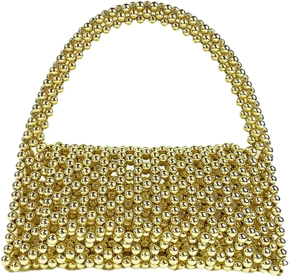 Women Beaded Evening Bag Trendy Acrylic Shoulder Purse Party Clutch Handmade Knit Tote Triangle Hobo Bags